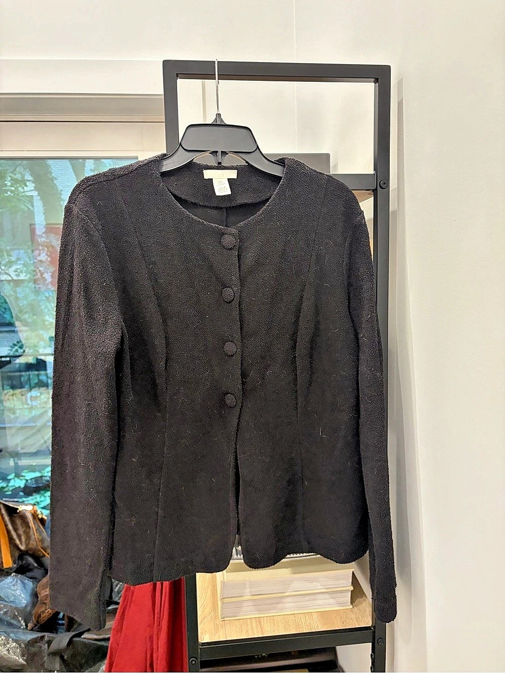 H&M Black Button-Front Cardigan jacket boucle feeling Size Medium